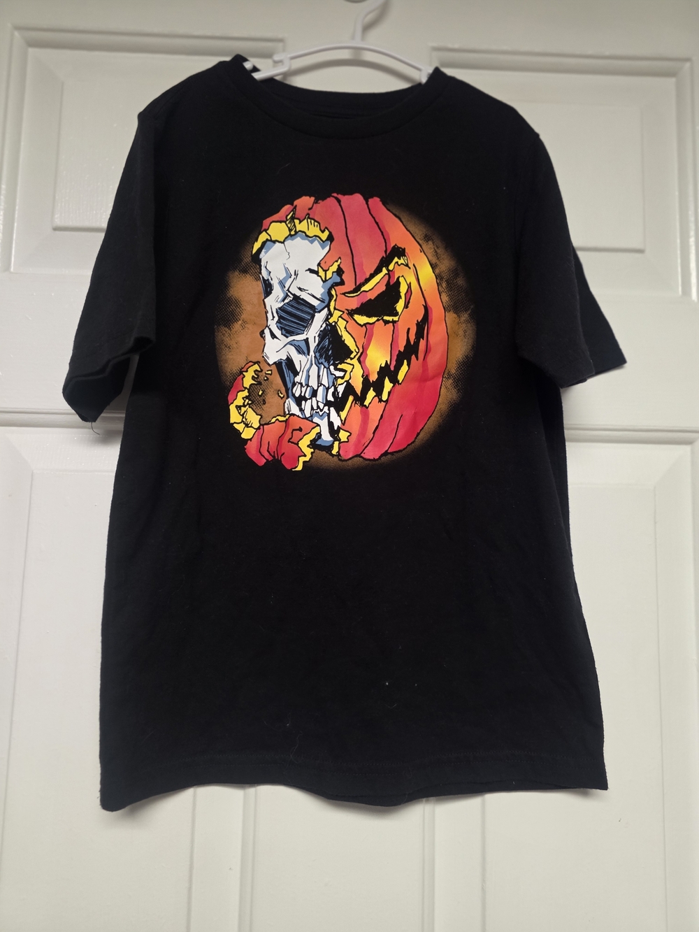 Black Kids Halloween Skull Pumpkin Graphic Tee